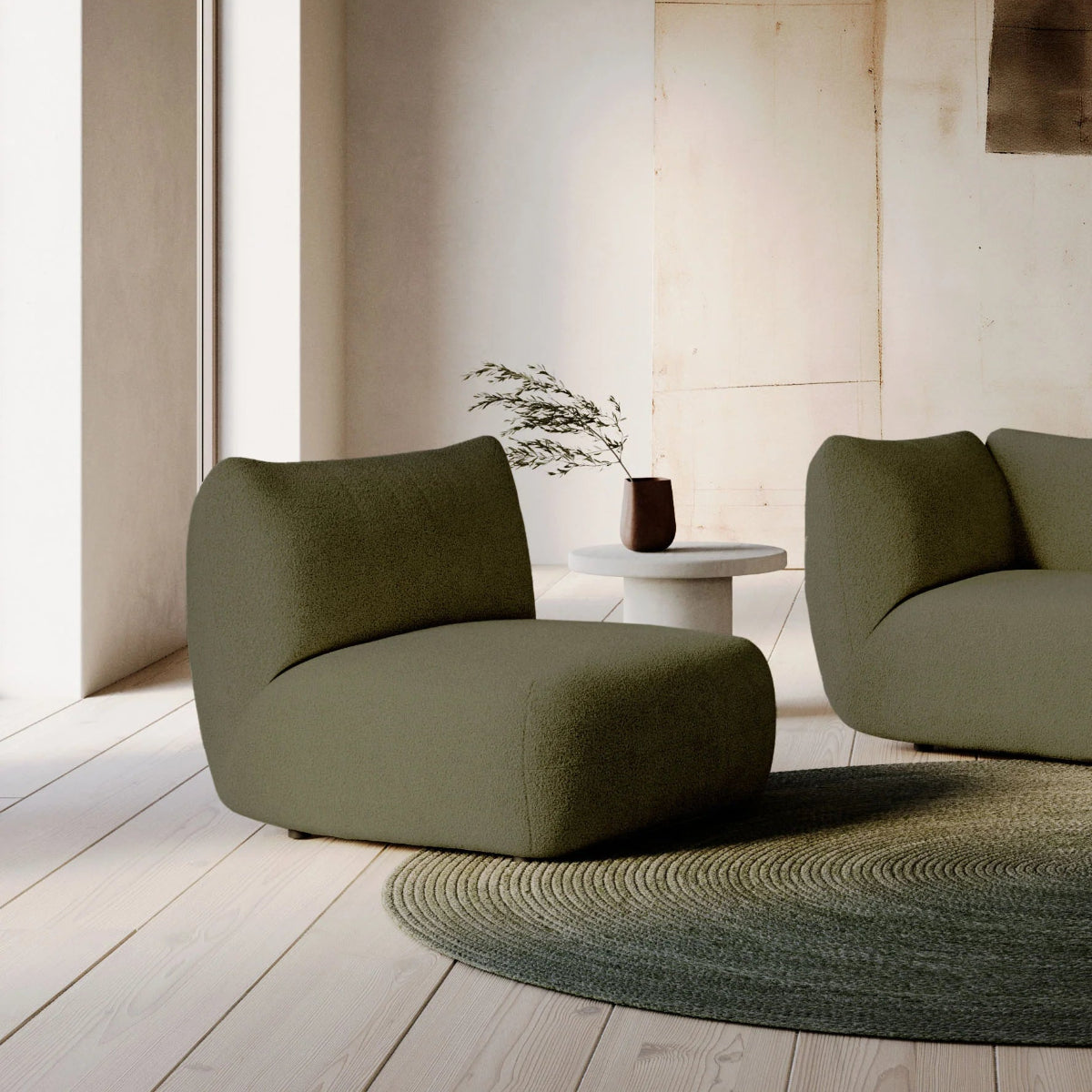 Arnau Lounge Chair - Olive Green Bouclé